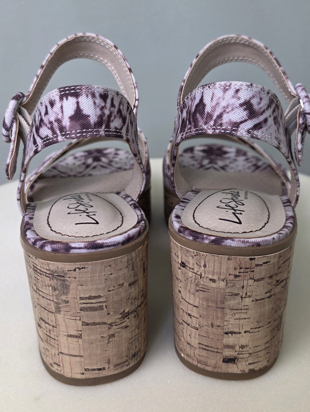 LifeStride Neutral Platform Sandals Cork Block Heel Purple Shibori 7.5M NEW!! - Picture 9 of 15